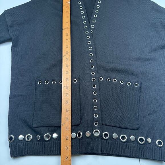 Maje Sweater Womens 1 US Small Black Cardigan Metallica Grommet Pockets Rock - Picture 12 of 14